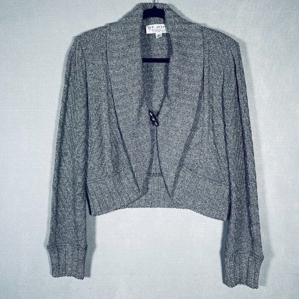St John Sweater Womens 6 Gray Santana Knit Shall Collar Cardigan USA